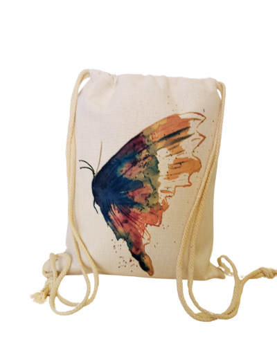 Batoh vak lněný polyester s motýlem - přeměna